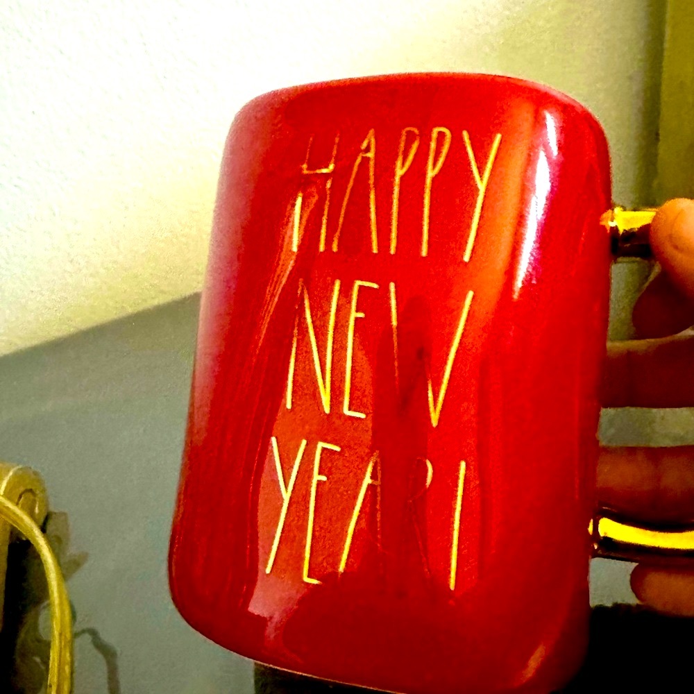 Rae Dunn HAPPY NEW YEAR Mug Chinese New Year Red With Gold Lettering .